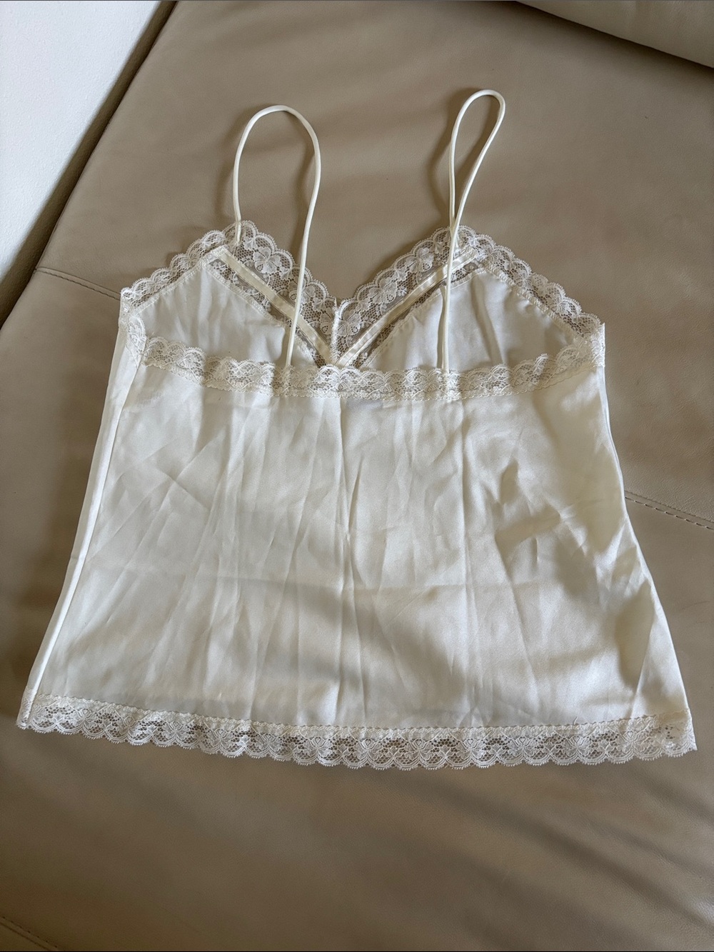 Dior White Lace-Trim Silky Satin Camisole Tank - Picture 3 of 4